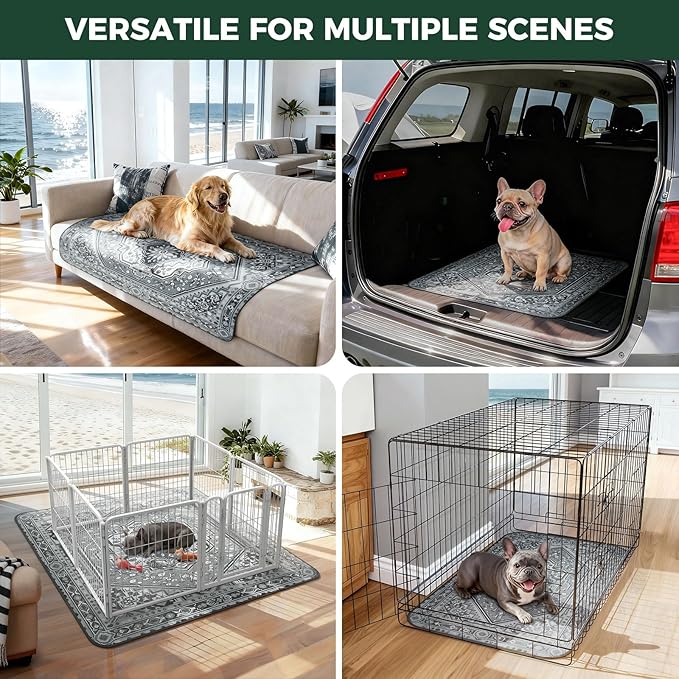 FXW Washable Pee Pads for Dogs, Puppy Pads with Super Absorbent, Specifically Designed for 24inch Cages, 17" x 23" Rectangle, Boho Grey, 2 Packs