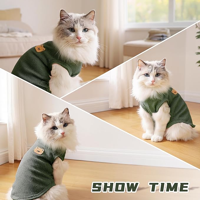 Waffle Knit Cat & Dog T Shirt for Small Dogs, Stretchable Puppy Shirt for Sphynx Cats & Small Breeds, Pet Clothes | Breathable Summer/Winter Apparel for Newborn(3PCS XLarge)