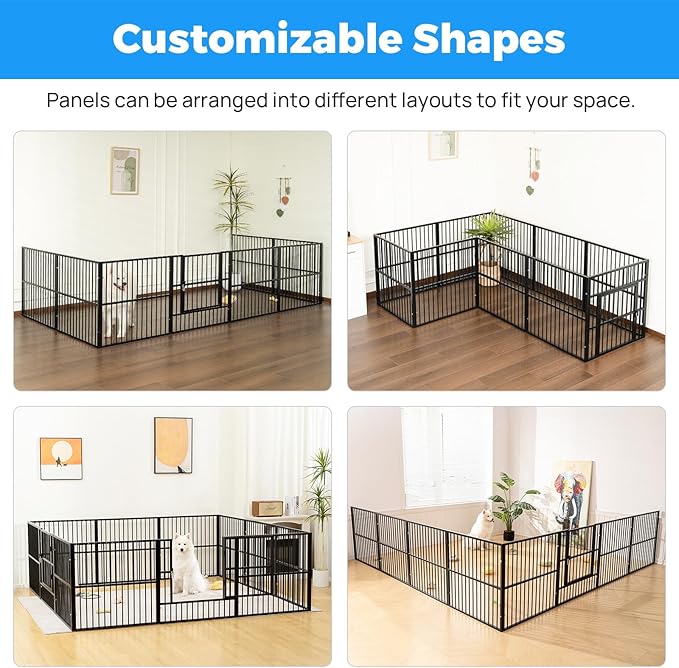 Dog Playpen - 32" Height Dog Pen, Heavy Duty Puppy Pen with Door, Safe & Sturdy, Easy Assemble for Indoor/Outdoor Pet Playpen (8 Panels with Door, Black)