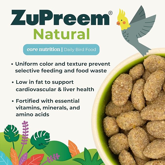 ZuPreem Natural Bird Pellets, Daily Large Bird Food for Amazon, Cockatoo, Macaw, Core Nutrition, Made in USA, Macaw Food, Natural Flavor (3 lb, Pack of 2)