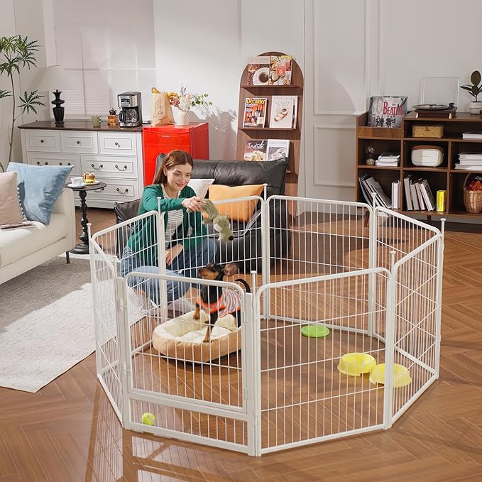 SunsGrove Indoor Dog Playpen, 45 Inch 4 Panels Play Pen for Large Dogs, Easy Setup Anti-Rust Pet Fence, White