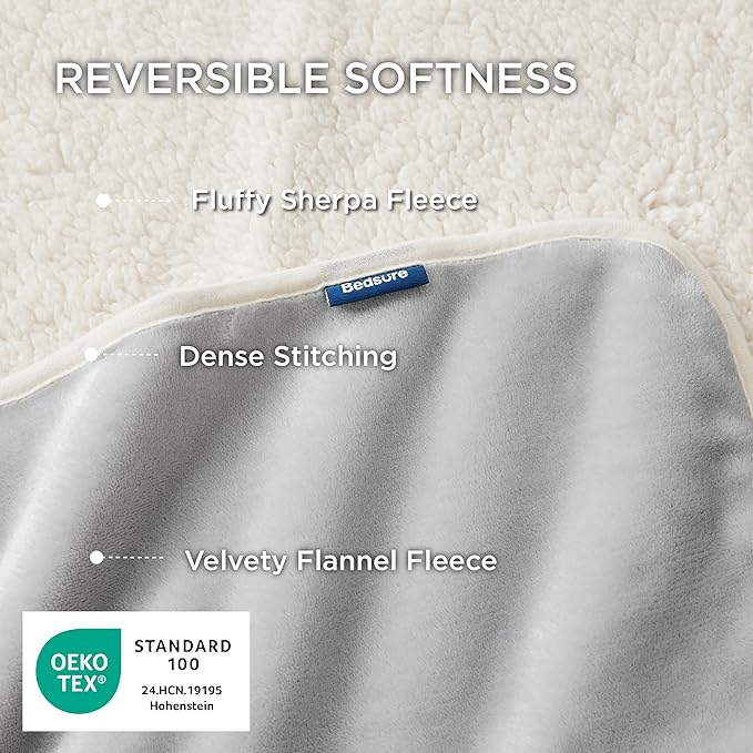 Bedsure Waterproof Blanket for Bed - Sherpa Fleece Waterproof Dog Blankets for Large Dogs, Pet Blankets for Bed/Couch/Dog Crate, Soft Plush Reversible Furniture Protector, King, 108"x86", Light Grey