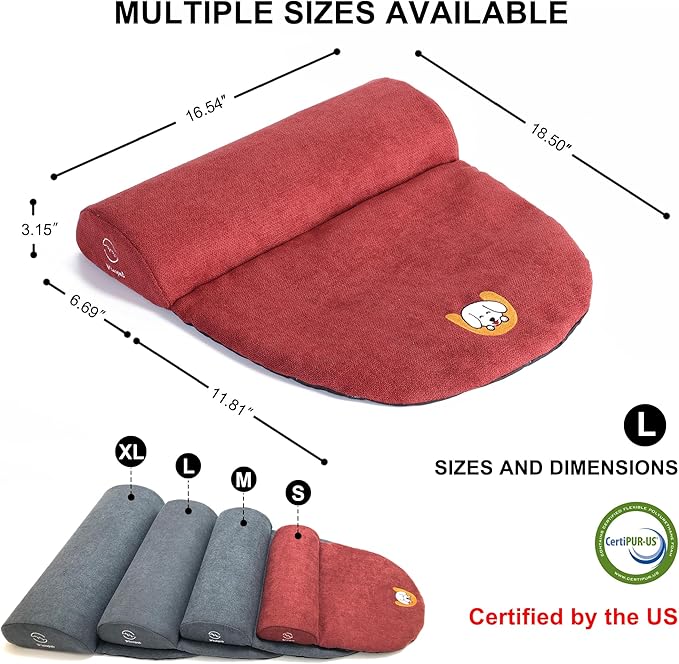 Dog Bolster Pillow for Large Dogs, Benefit for Cervical Vertebra and Neck, Easy to Carry When Traveling, with High Resilience Foam, Machine Washable Cover＆Easy to Clean (Red, Large)