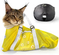Cinf Cat Bathing Bag(Free Muzzle) Breathable Mesh Anti Scratch Adjustable Cat Grooming Bag for Nail Trimming, Bathing Soft Cat Washing Bag(Yellow) L