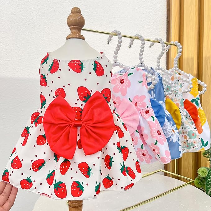 TAPBULL Dog Dresses, Fashionable Pet Dog Clothes, Cute Cat Birthday Dress Outfit (Orange/Red/Yellow/Blue/Pink 5-Pack), Small