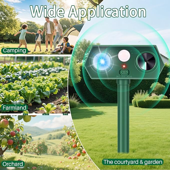 4Pack Solar Ultrasonic Animal Repellent Outdoor, Cat Repeller Outdoor Deer Repellent Devices Motion Detection with Motion Sensor for Yard, Predator Lights with Red&Blue to Scare Rabbit Raccoon