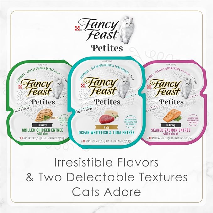 Purina Fancy Feast Petites Ocean Whitefish Entree With Tomato in Gravy Gourmet Wet Cat Food - (Pack of 12) 2.8 oz. Tubs