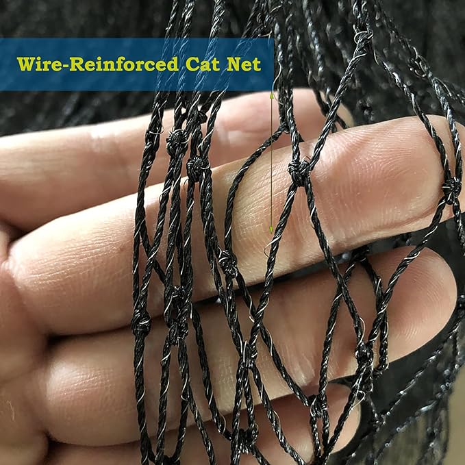 JUMXSRLE Cat Netting Balcony, Wire-Reinforced Cat Net, Bite and Tear-Resistant, UV and Weather-Resistant, Balcony Cat Anti-Fall Netting for Pets, Cat Protection Net for Windows Patio Balcony - 2x3m