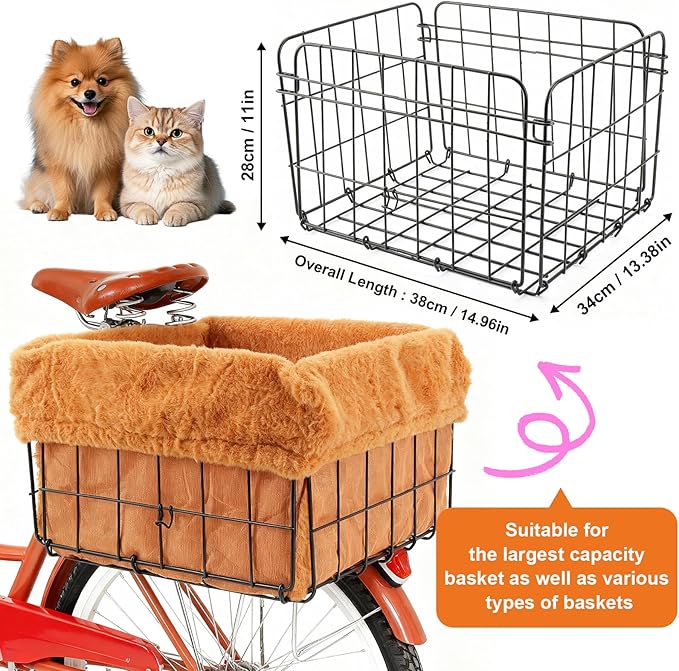 Xixter Pet Bike Basket Liner Comfortable and Warm with Easy Installations,Outer Layer Made of Short Plush Material(Bike Basket Not Included)