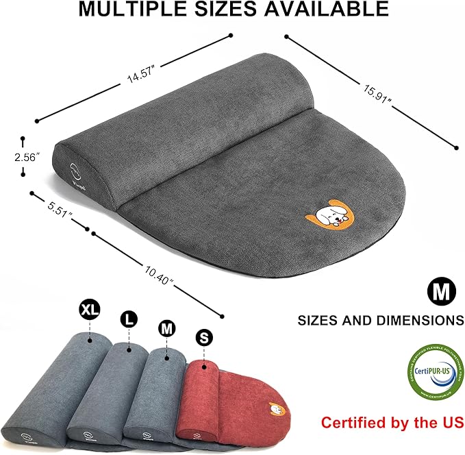 Dog and Cat Bolster Pillow for Medium Dogs and Cats, Benefit for Cervical Vertebra and Neck, Easy to Carry When Traveling, with High Resilience Foam, Machine Washable Cover (Dark Gray, Medium)