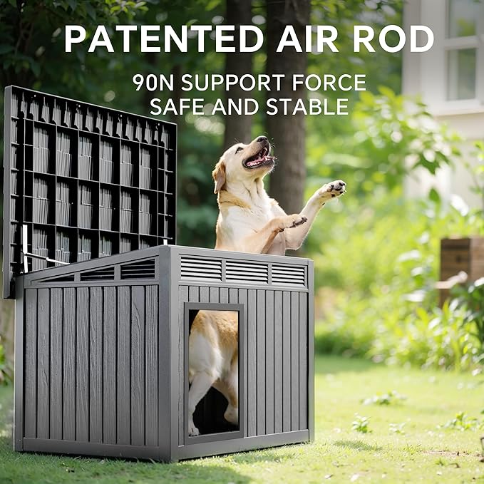 DRATO Large Dog House Outdoor for Indoor with Weatherproof & Removable Roof,Fits Small to Large (Gray, 42.87 * 32.95 * 31.61'')