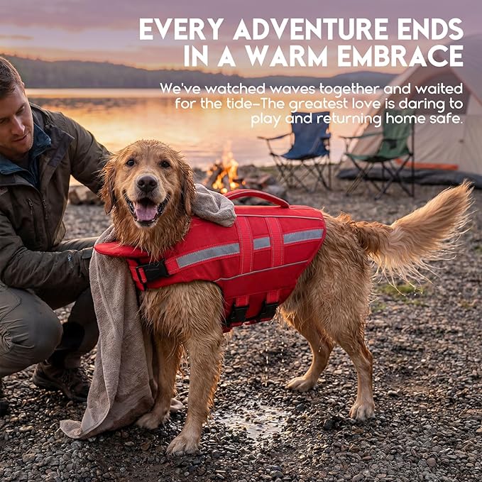 ASENKU Removable Front Float Dog Life Jacket, High Buoyancy Dog Life Vest with Reflective Strips & Rescue Handle for Swimming & Boating, Adjustable Life Jacket for Dogs(Red XL)