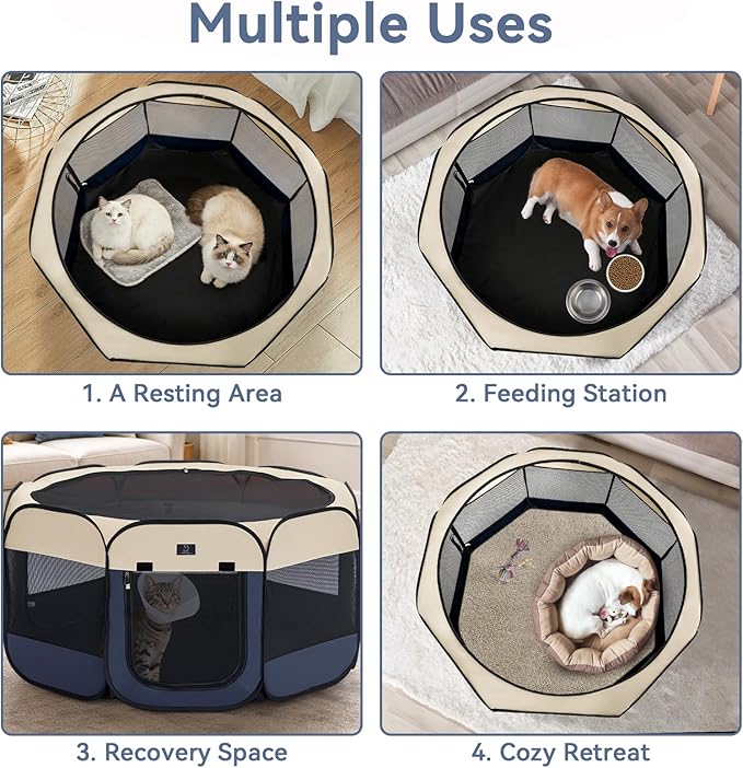Portable Indoor Dog Playpen for Small Dogs & Puppies by A 4 Pet – 40.55" Pop-Up Soft Puppy Playpens with Bowl, Waterproof Floor, Calm Safe Space for Home, Travel & Daily Use