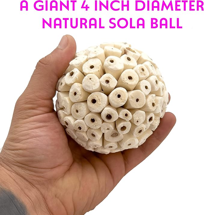 5109 Mega 4 Inch Sola Ball Pk3 - Huge handmade natural sola wood balls, Made from air dried pieces of natural sola wood, Break up for extra material, Foraging fun for large pets Macaw Cockatoo Grey