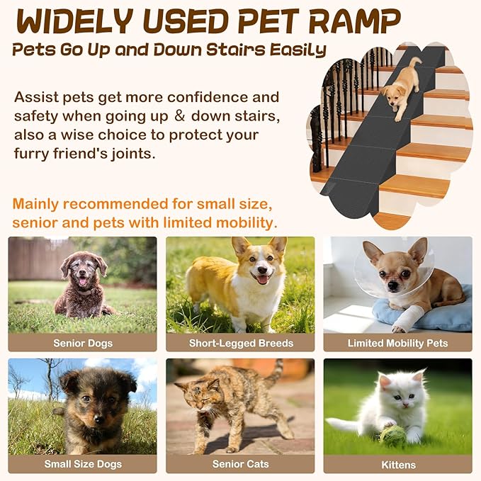Dog Wedge Ramp for Stairs/Staircases, Portable & Lightweight Pet Ramp with Non-Slip Surface for Small Size Dogs Cats, Low Angled Dog Ramp for Elderly & Injured Pets (100LBS Capacity, 2Pack)