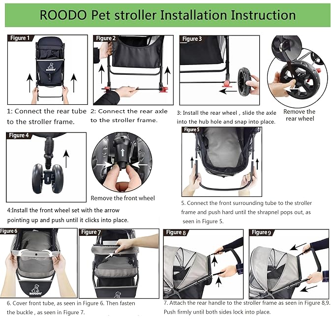 ROODO Escort 3 Wheel Dog Cat Pet Stroller for Small/Medium Dogs Cats Best Lightweight Foldable Portable Compact Jogger Travel All Terrain Pet Gear System Puppy Doggie Bunny Kitty Stroller(Black)