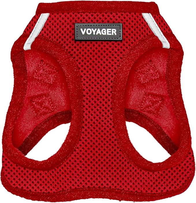 Best Pet Supplies Voyager Step-in Air Harness - All Weather Mesh, Reflective, No Pull Harness for Dogs, Cats - Secure with Hook & Loop Fastener, Buckle, Double D-Rings - Red, XS