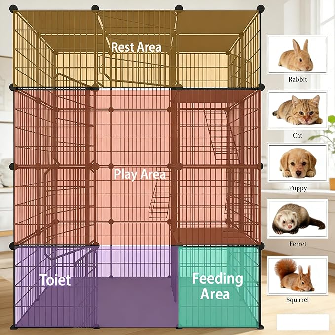 Large 4-Tier Cat Cage Indoor, DIY Cat Enclosures Detachable Metal Wire, Indoor Cat Crate Exercise Place Ideal for Kitty, Small Animals (Black, 41.3" L x 41.3" W x 55" H, 1)