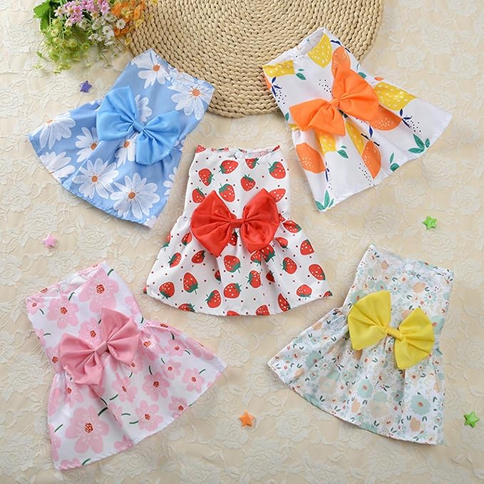TAPBULL Dog Dresses, Fashionable Pet Dog Clothes, Cute Cat Birthday Dress Outfit (Orange/Red/Yellow/Blue/Pink 5-Pack), Small