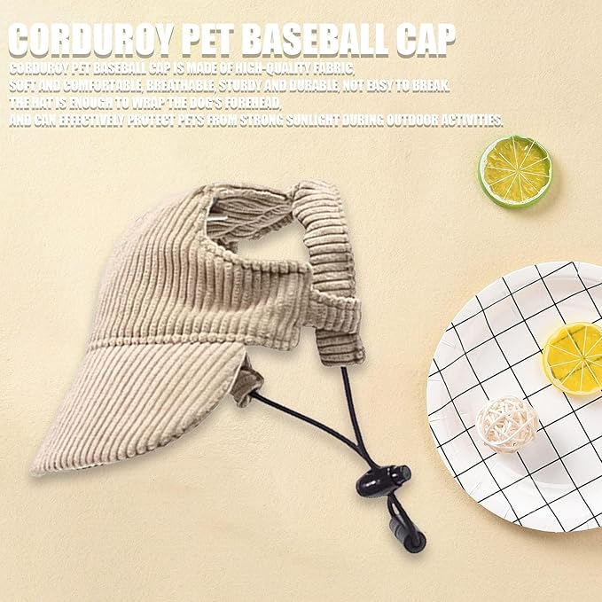 Dog Baseball Cap, Dog Cat Summer Beach Visor Hat with Ear Holes, Adjustable Puppy Sunbonnet Headdress (Khaki, Small)