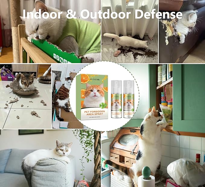 Cat Deterrent Spray - Safe Indoor Formula to Stop Scratching & Urine Marking | Eco-Friendly, Pet-Safe Protection for Furniture, Sofas, Rugs & Curtains | Non-Toxic Training Aid（2 Pack）