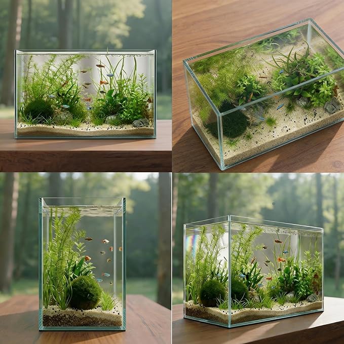 10 Gallon Glass Fish Tank Open-Back Lid, Aquarium Fish Bowl Cube for Betta Goldfish Snails Shrimp Aquatic Planting, Ultra Clear Rimless Low Iron