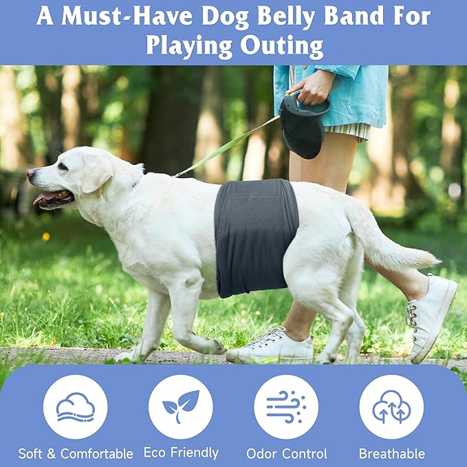 5 Pack Dog Diapers Male Reusable, Premium Belly Bands for Dogs, High Absorbing Male Dog Pee Wraps for Doggie in Incontinence or Excitable Urination and Training Black M