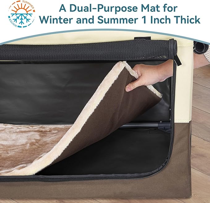 PETSFIT Portable Dog Crate for Small Dogs, – 24" Soft Dog Travel Crates with Lockable Zippers & Thicken Mat, Adjustable Patented Spiral Steel Frame, Collapsible Kennel for Indoor & Outdoor