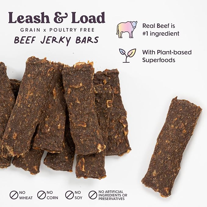 Bundle x Joy Leash & Load Beef Jerky for Dogs - 16 Oz Bag, Natural Superfood - Corn, Poultry, Soy & Grain Free Beef Dog Treats Made in USA Only