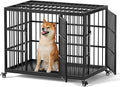 VERIFURTY 36 Inch Heavy Duty Dog Crate for Medium and Large Dogs with Self-Locking Latch, Escape-Proof Steel Dog Kennel Indoor, Double Door Metal Pet Cage with Wheels and Removable Floor