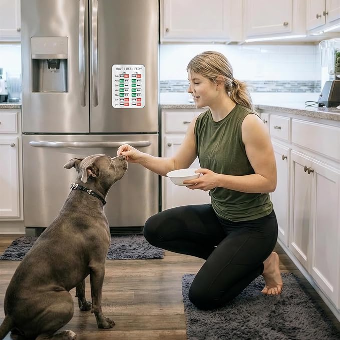Dog Feeding Reminder, Dog Fed Sign-Daily Am/Pm Chart Slider Sign for Pet Fed and Pill Reminder, Easy to Use On Fridge Or Wall with Adhesive and Magnet,Pet Supplies