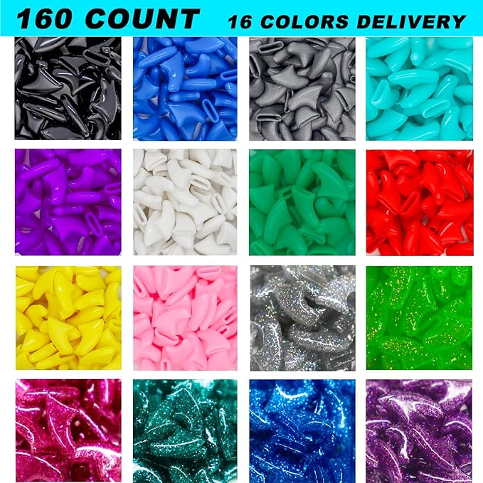 VICTHY 160pcs(16 Colors) Cat Nail Caps Cat Claw Caps Cat Nail Covers with Adhesives and Applicators (Small)