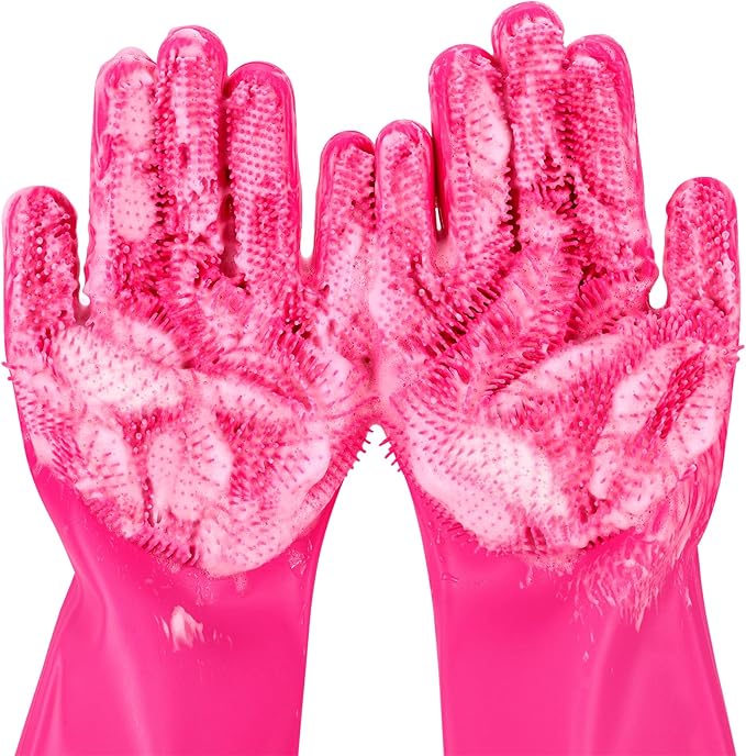 Pecute Pet Grooming Gloves Large, Heat Resistant Dog Washing Gloves with High-Density Teeth, Silicone Cat Dog Bathing Gloves with Enhanced Five Finger Design, for Washing Bathing Massaging