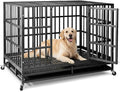 48 Inch Heavy Duty Indestructible Dog Crate, XL Steel Escape-Proof Kennel for Large Dogs, Double Door Design with 4 Locking Wheels & Reinforced Baseplate, Ideal for High-Anxiety Dogs