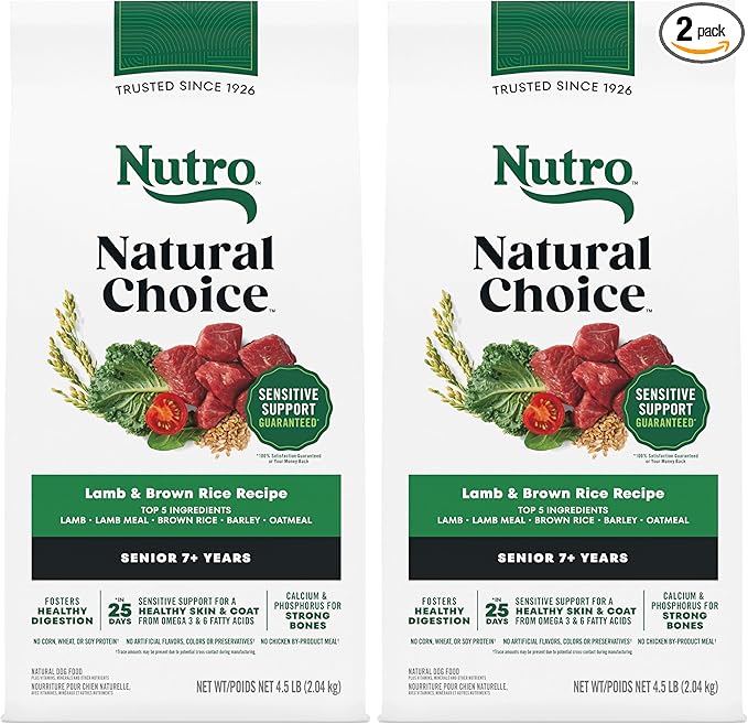 Nutro Natural Choice Senior Dog Food, Lamb & Brown Rice Recipe, 4.5 lb. Bag (Pack of 2)