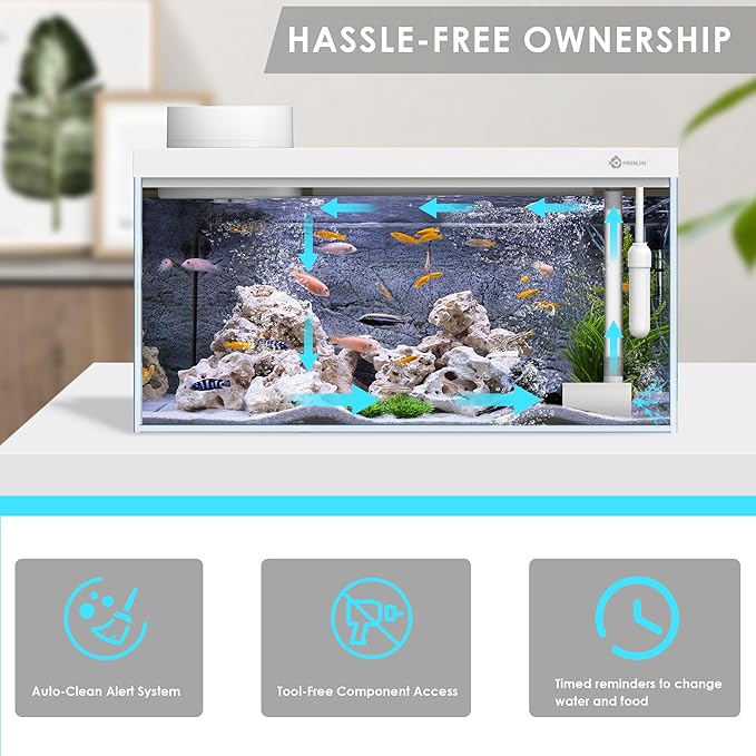 Smart Fish Tank Aquarium Kit with APP Control and Auto Feeder - 1.5 Gal Fish Tank Multi-Layer Filtration System Silent Pump & UHD Glass - 16 Million DIY Colors Includes Mini Magnetic Scrubber Scraper