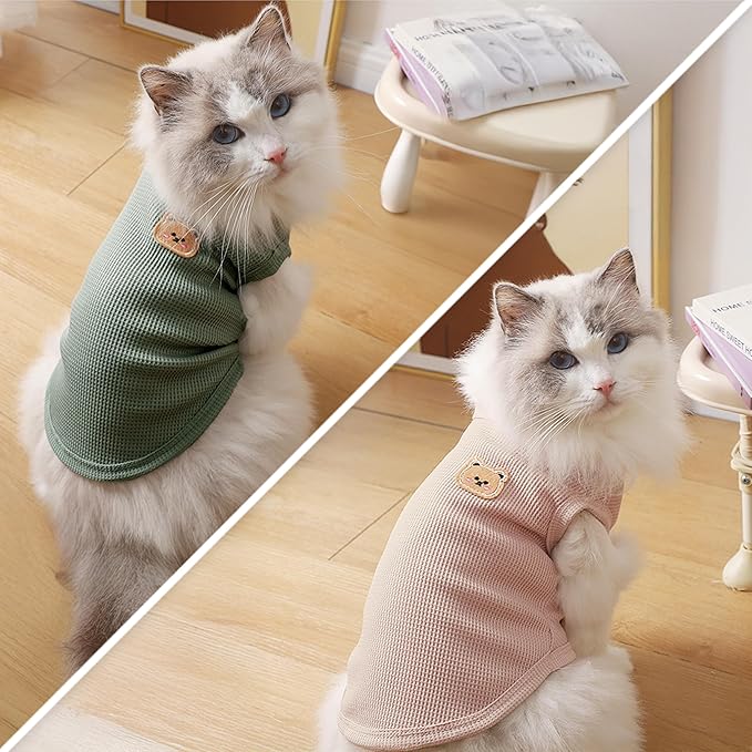 Waffle Knit Cat & Dog T Shirt for Small Dogs, Stretchable Puppy Shirt for Sphynx Cats & Small Breeds, Pet Clothes | Breathable Summer/Winter Apparel for Newborn(2PCS 2X-Large)