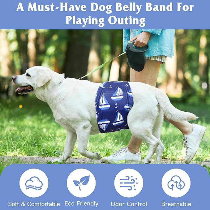 5 Pack Dog Diapers Male Reusable, Premium Belly Bands for Male Dogs, High Absorbing Male Dog Pee Wraps for Doggie in Incontinence or Excitable Urination and Training XS