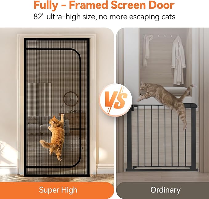 BFNN Cat Screen Door, Extra Tall Cat-Proof Mesh Gate, Fit Door Size 30'' x 80.5'', Anti Scratch Mesh with Zipper Closure, for Living Room, Kitchen, Bedroom (Black)