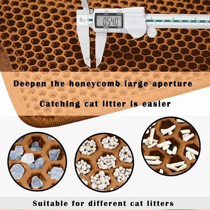 HCY&WLD Cat Litter Mat, Honeycomb Double Layer Cat Litter Trapping Mat, Waterproof Urine Proof Non-Slip, Scatter Control, Less Waste, Easier to Clean (Brown, 24" X 18")