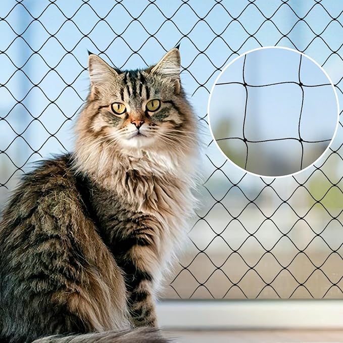 Cat Balcony Rail Net, 10 x 26 ft Cat Anti-Fall Netting Pet Balcony Mesh Fence Net Dog Fence Nets Black Nylon Pets Anti-Fall Mesh Fence