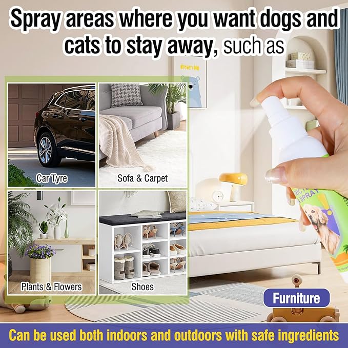 Pet Deterrent Spray - Stops Cat & Dog Peeing, Chewing, Scratching, Natural Citrus & Lemon Formula, Safe, Stain-Free Pee Corrector for Furniture, Shoes Indoor & Outdoor Training (4oz)