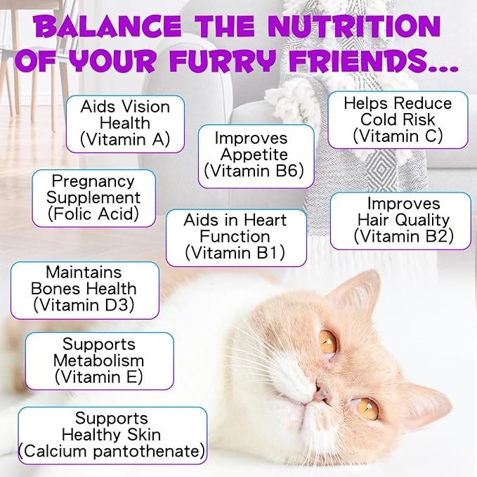 Cat Multivitamin Drops - 15 in 1 Vitamin Supplement for Immune Support, Heart, Bones, Joint, Skin & Coat Health, Bacon Flavor Vitamins for Senior Cats & Kittens (1 Pack, for cat)