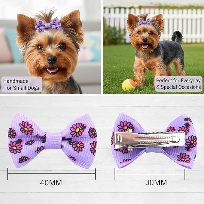 Dog Hair Bows Small Puppy Bowknot Clips for Pet Grooming Accessories Doggy Gifts 100Pcs (50 Pairs)