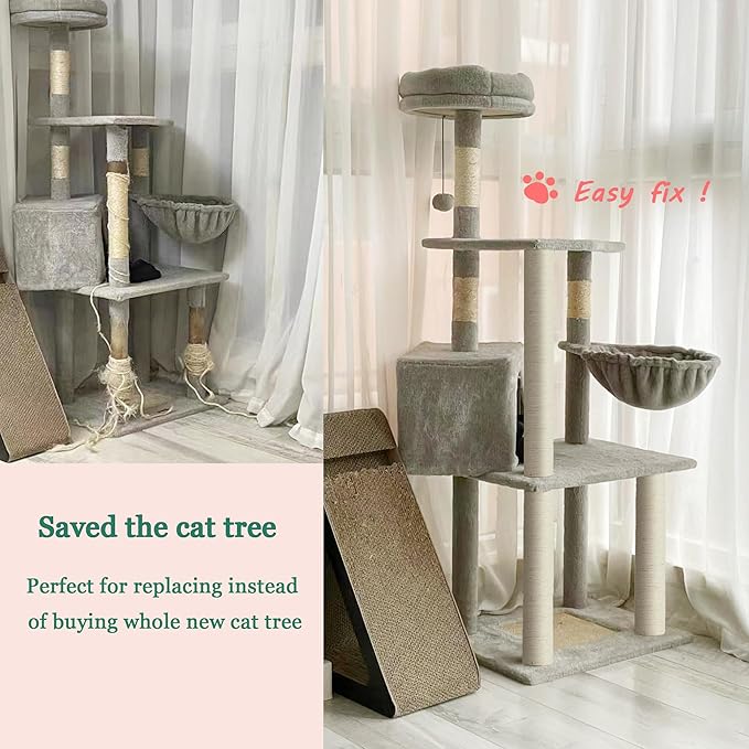 Cat Scratching Post Replacement Pole，2 PCS 11.81in Cat Tree Replacement Post，Natural Sisal Cat Tree Replacement Parts with M8 Screws，Cat Scratch Post Replacement for Refurbishment (11.8in/30cm)