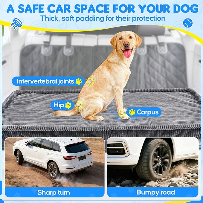 Dog Car Bed, Non-Slip Backseat Extender Pet Mat, Removable Washable Dog Bed for SUVs, Sedans & Trucks, Anti-Slip Travel Bed for Dogs, Easy Clean & Scratch-Proof & Comfort (XL（56" Lx28.7 M×2" H)