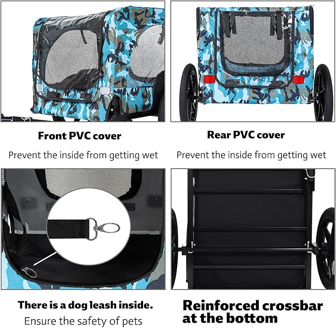 Collapsible Pet Bike Trailer, Portable Dog Bicycle Trailer with Enhanced Safety Design, Weatherproof & Ventilated Pet Carrier for Small to Medium Pets Up to 66 lbs (Blue)