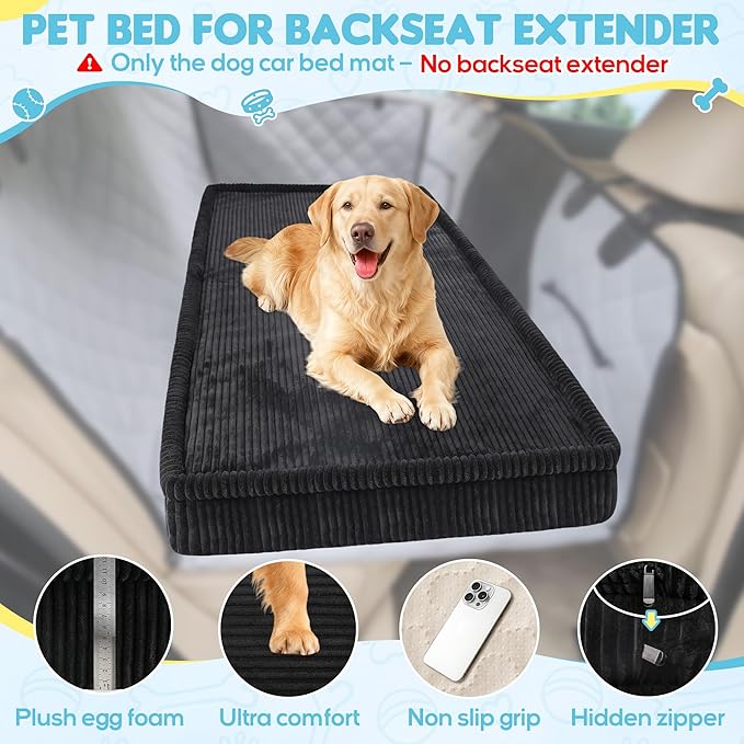 Loiion Thickened 4 in Orthopedic Dog Car Bed, Non-Slip Backseat Pet Mat, Removable Washable for SUVs/Sedans/Trucks, Plush Comfort for Large/Senior Dogs, Easy Clean (Black, XL（56" Lx28.7 M×4" H)