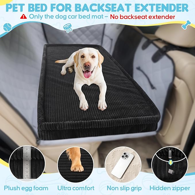 Dog Car Bed, Non-Slip Backseat Extender Pet Mat, Removable Washable Dog Bed for SUVs, Sedans & Trucks, Anti-Slip Travel Bed for Dogs, Easy Clean & Scratch-Proof & Comfort (Black, 56"Lx28.7"W×2"H)
