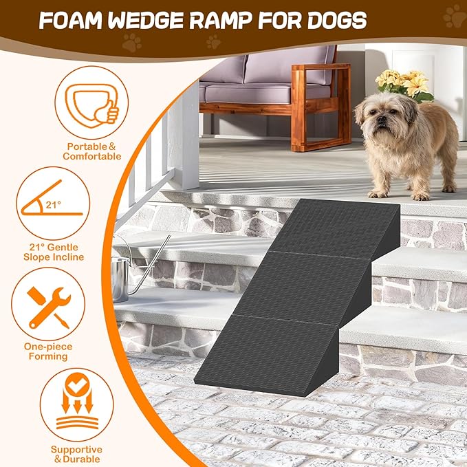 Dog Wedge Ramp for Stairs/Staircases, Portable & Lightweight Pet Ramp with Non-Slip Surface for Small Size Dogs Cats, Low Angled Dog Ramp for Elderly & Injured Pets (100LBS Capacity, 2Pack)